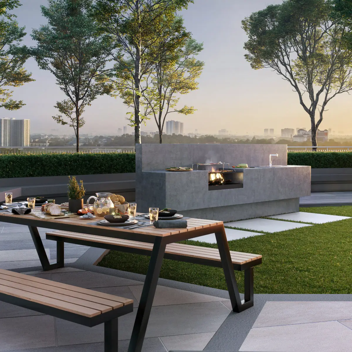 BBQ pit and outdoor dining at Adison